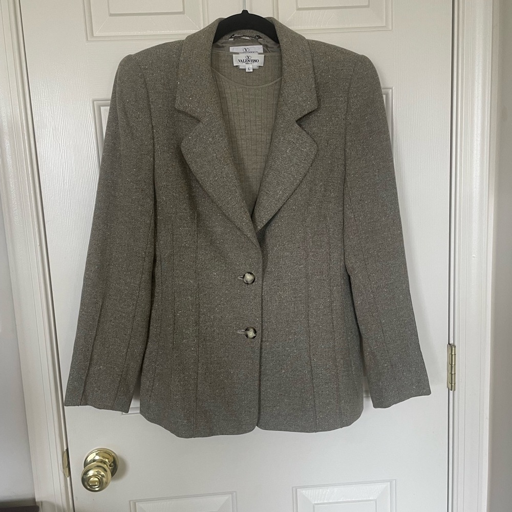 Vintage Valentino Miss V 3 Pc Wool Skirt Suit Blazer Top Italy 48/14 fall runway